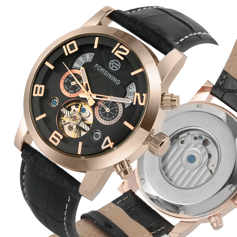 Tourbillon Сталь Скелет механические часы с автоподзаводом натуральная кожа