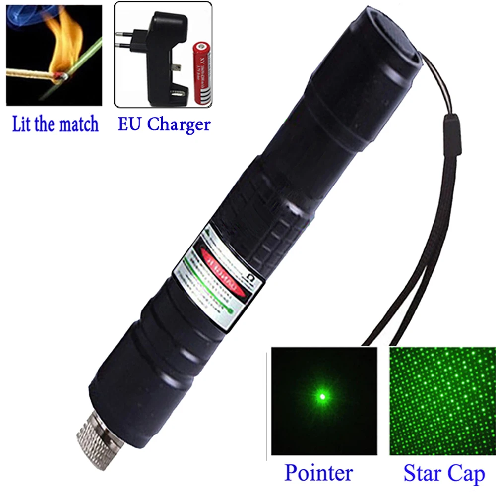 

High Power Green Laser Pointer 532 nm 10000m Hang-type Outdoor Lazer pen Long Distance Lasers Sight +Charger+18650 Battery