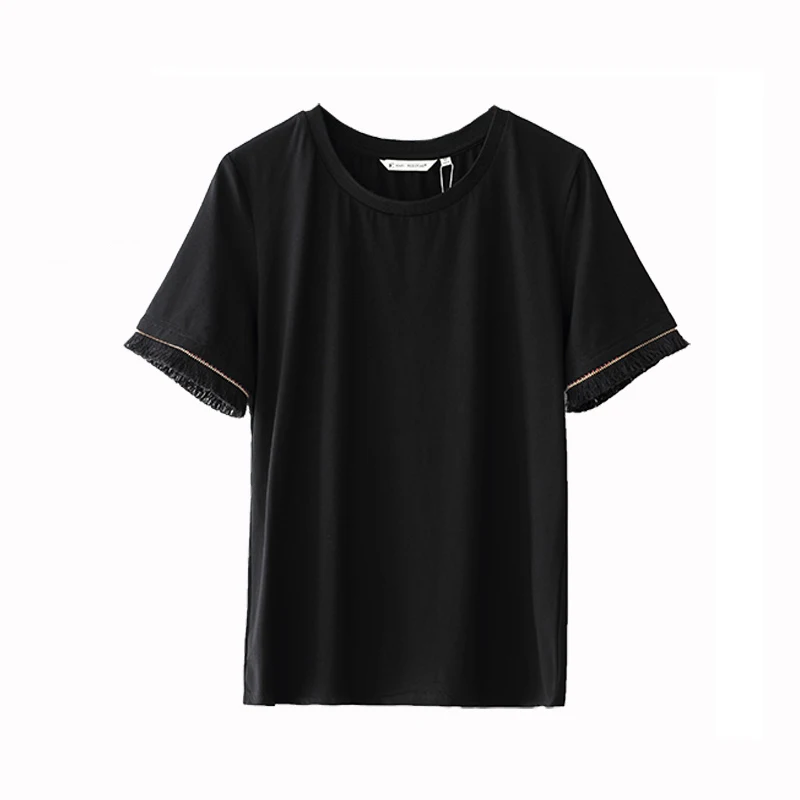 AMII REDEFINE T-shirt Summer 2018 Causal Tassel Short Sleeve O-neck Plus Size Female Tee Top | Женская одежда
