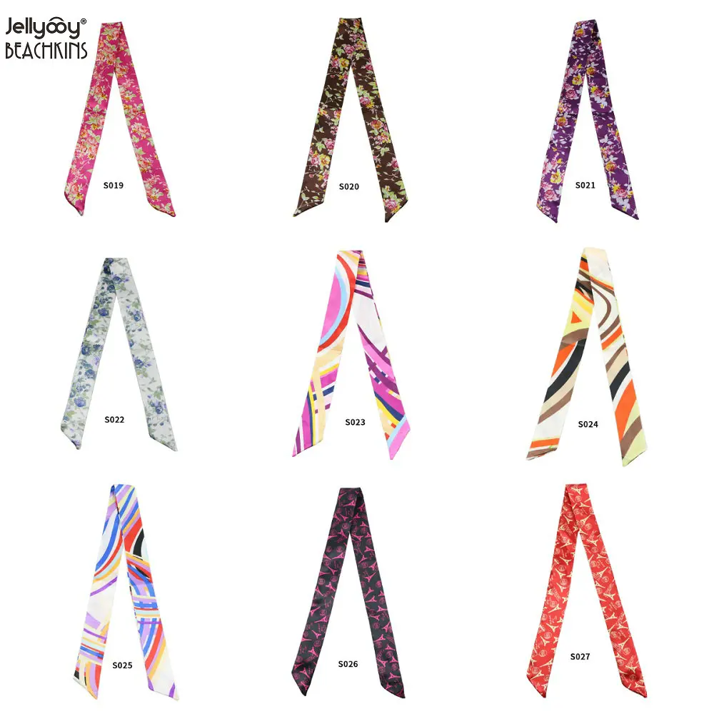Beachkins 53 Colors Designs Fashion Print Twill Silk Scarves Jelly Handbags Handle Wrap Decoration Twilly 2PCS/Pack Bag Scarf | Багаж и