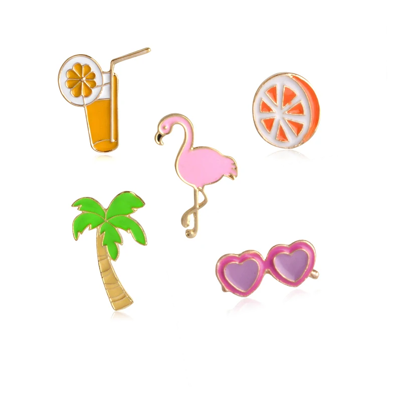 

Summer Holiday Cartoon Coconut Orange Juice Heart Sunglasses Pink Flamingo Hard enamel pins Badges Brooch Bag accessories