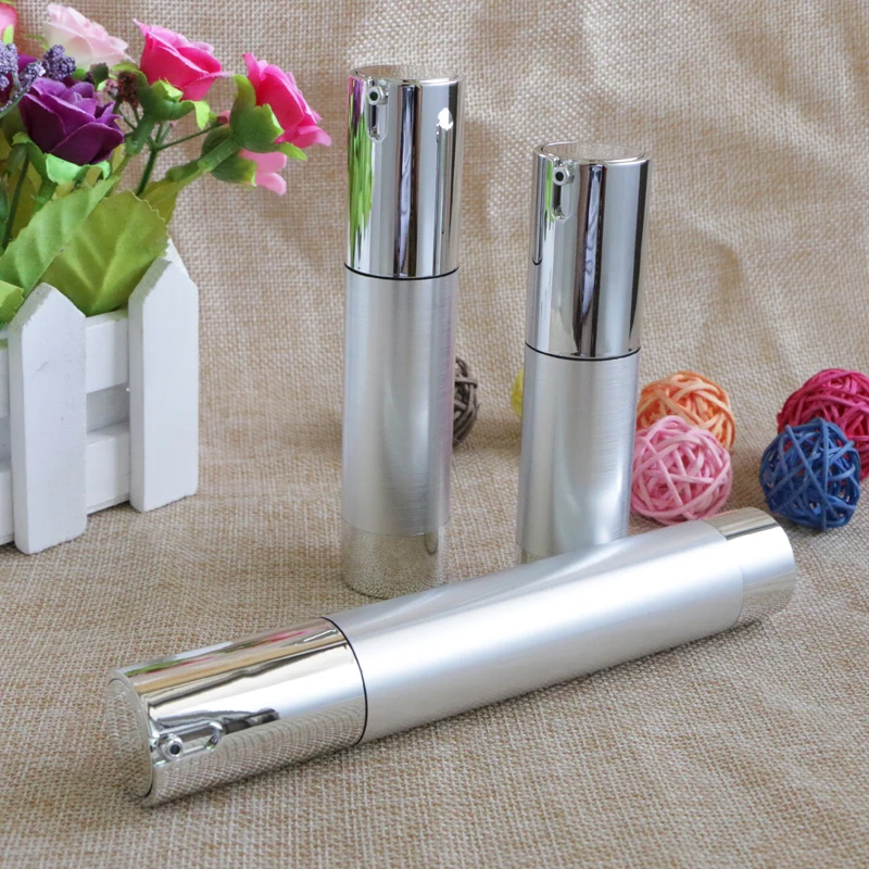 

15ml 20ml 30ml Shiny Silver Airless Refillable Bottles Thin Healthy Travel Empty Cosmetic Containers for Liquid Makeup 10pcs/lot