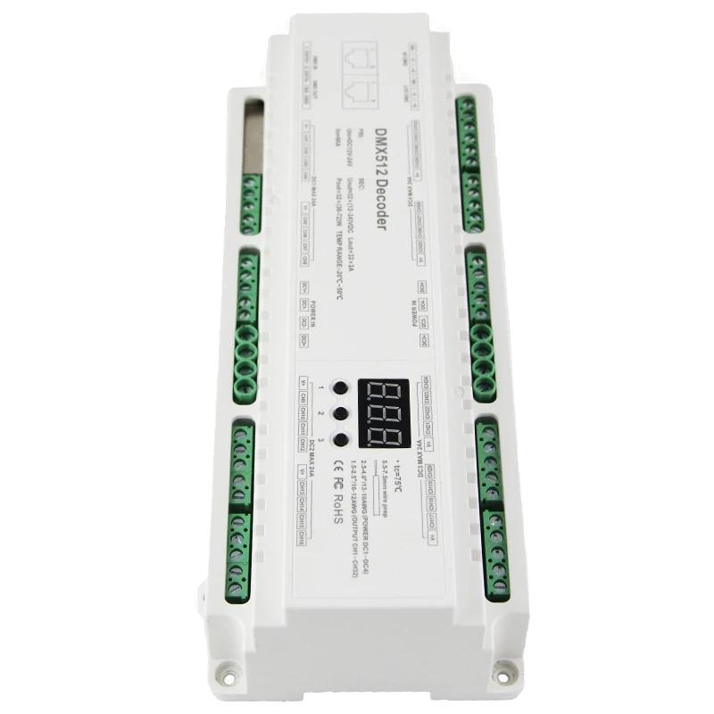 10 шт. светодиодный DMX512 декодер DC12V-24V 5A * 24CH 3Ax32CH 3Ax40CH RGB/RGBW полосы Применение RJ45