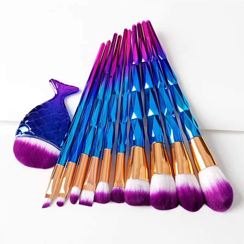 11Pcs Rainbow Mermaid Brush Set Diamond Shape Makeup Cleaner Contour Eyeshadow Blush Foundation Rose Gold Make Up Brushes|Аппликатор