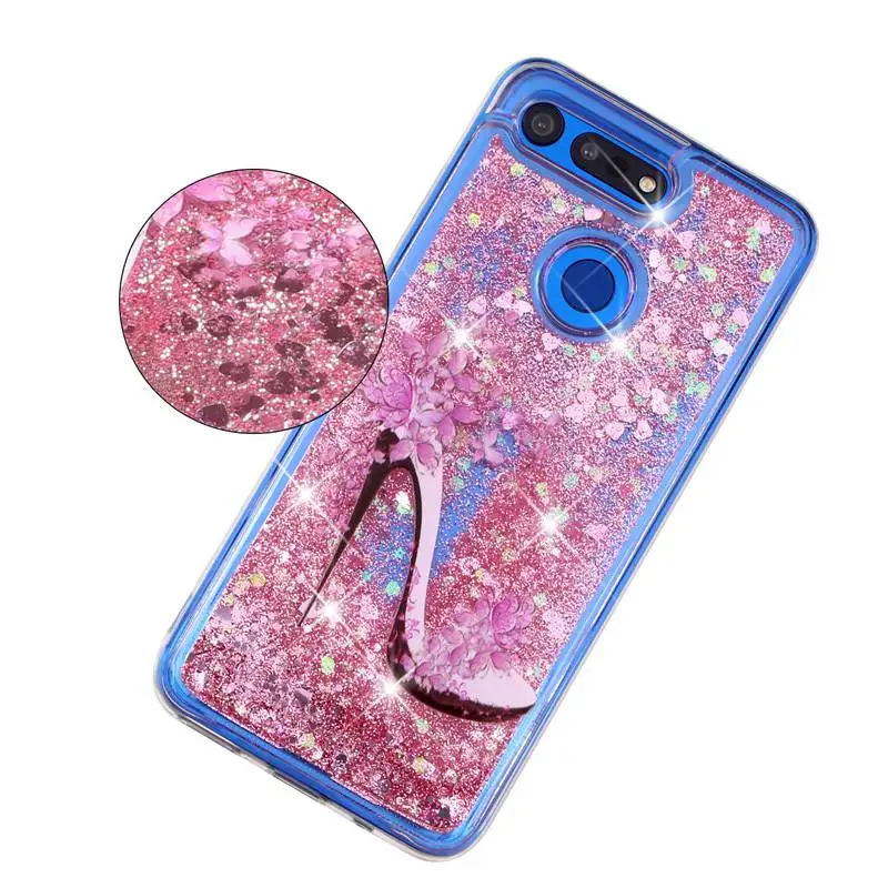 Phone Case For Huawei Honor V20 Protective Shell Glitter Shine Quicksand Shockproof Transparent Cute Back Cover Soft TPU |