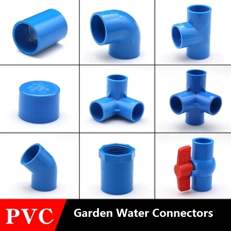 

PVC Water Supply Pipe Fittings Blue Straight Elbow Solid Equal Tee Four-way Connectors Plastic Joint Irrigation Water Parts