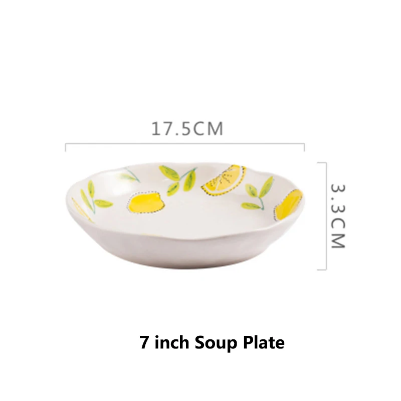7inch Soup Plate Высокое качество лимонный узор блюда и тарелки наборы обеденные тарелки стейк блюдо костяного фарфора западные тарелки блюда - Цвет: 7inch Soup Plate