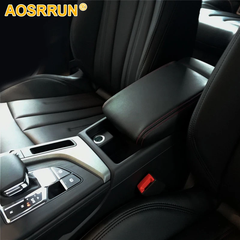 

AOSRRUN PU leather Car Armrest Box Cover Car Accessories For Audi A4 B8 B9 2008-2016 2017-2018