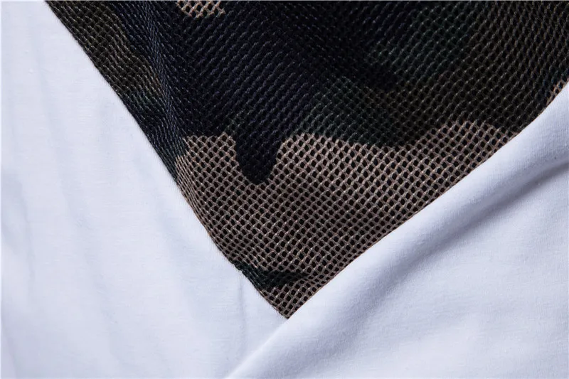 Камуфляж печати Футболки Для мужчин летние кососрезанная нижний Camisas с круглым