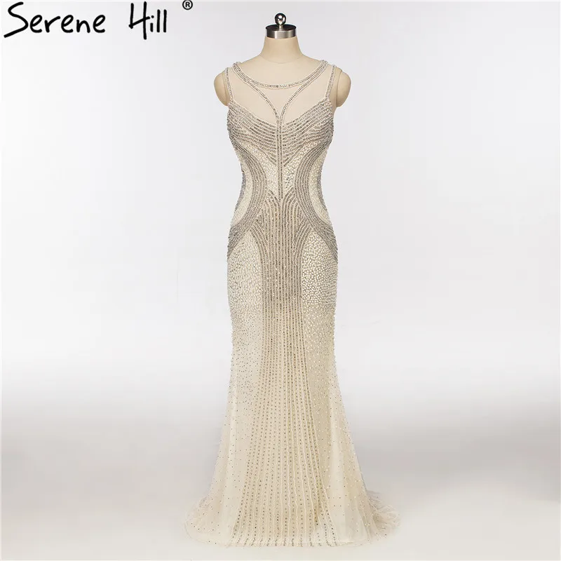Женское вечернее платье-русалка Прозрачное платье с жемчугом и кристаллами
