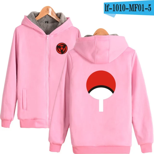 pink Аниме Наруто зимние толстовки Флисовая теплая куртка плотное пальто Uchiha Hatake Uzumaki клановый значок толстовка с капюшоном одежда унисекс - Цвет: pink