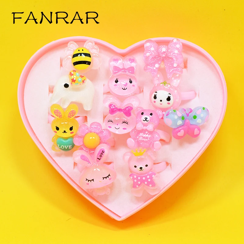 Wholesale 36pcs Mix Lot Animals Rabbit bear Flower Heart Assorted Baby Kids Girl Children's Cartoon Rings Birthday party gift |