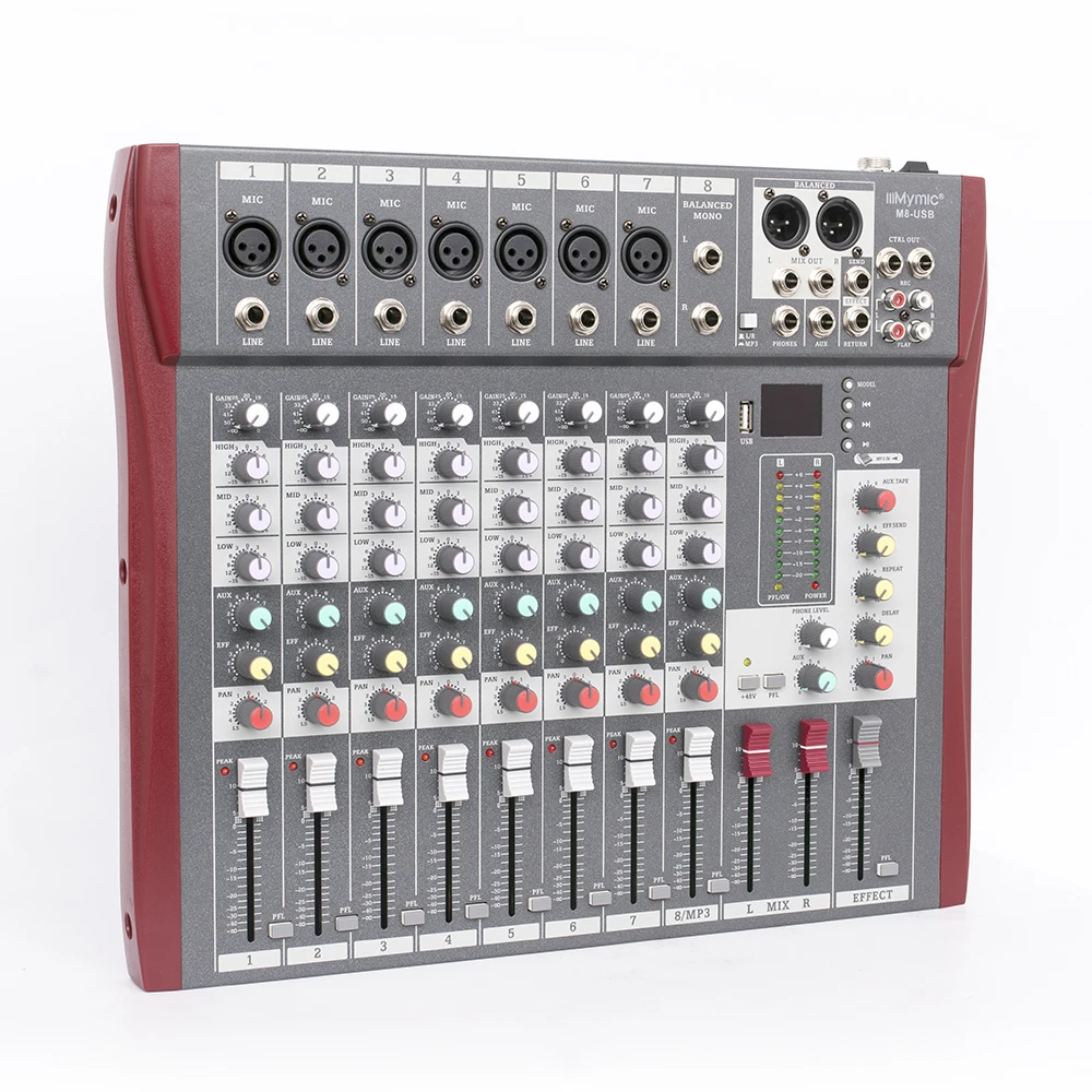 Профессиональный звуковой аудиомиксер 8 каналов 48 В Phantom Power Reverb FX DJ микширующий