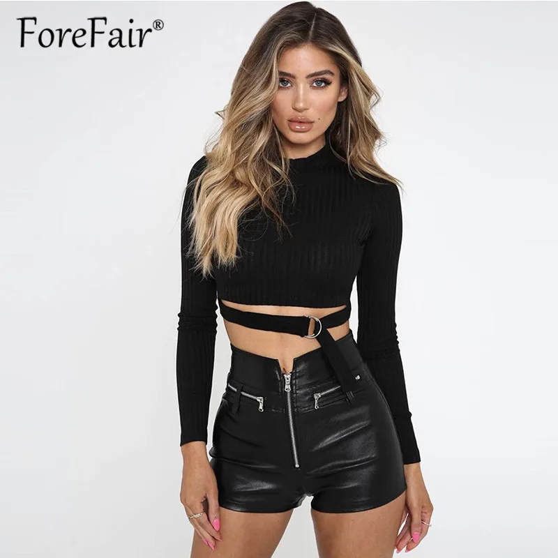 Forefair Long Sleeve O Neck Skinny Crop top Sweater Women 2018 Autumn Winter Tie Waist Pullover Sexy Fitness Knitted | Женская одежда
