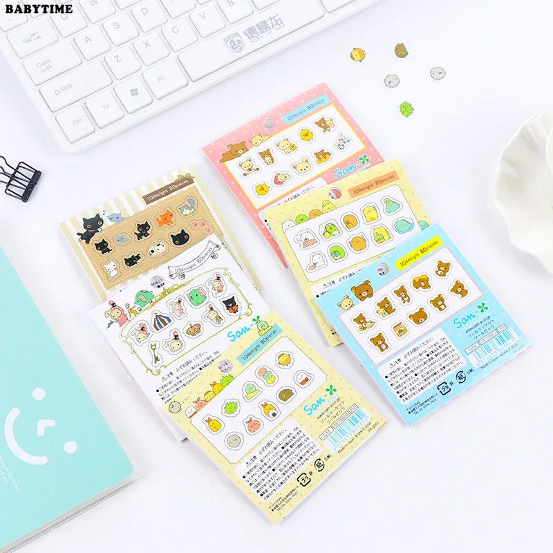 160 шт./2 упаковки Симпатичные Rilakkuma дневник Стикеры Kawaii Наклейки для детей