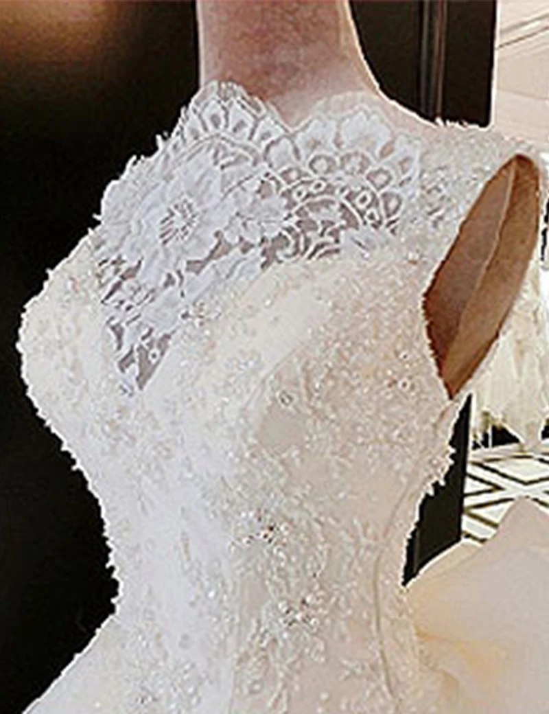 Свадебное платье 2017 Свадебные Длинные с высокой горловиной из бисера Белый Кот