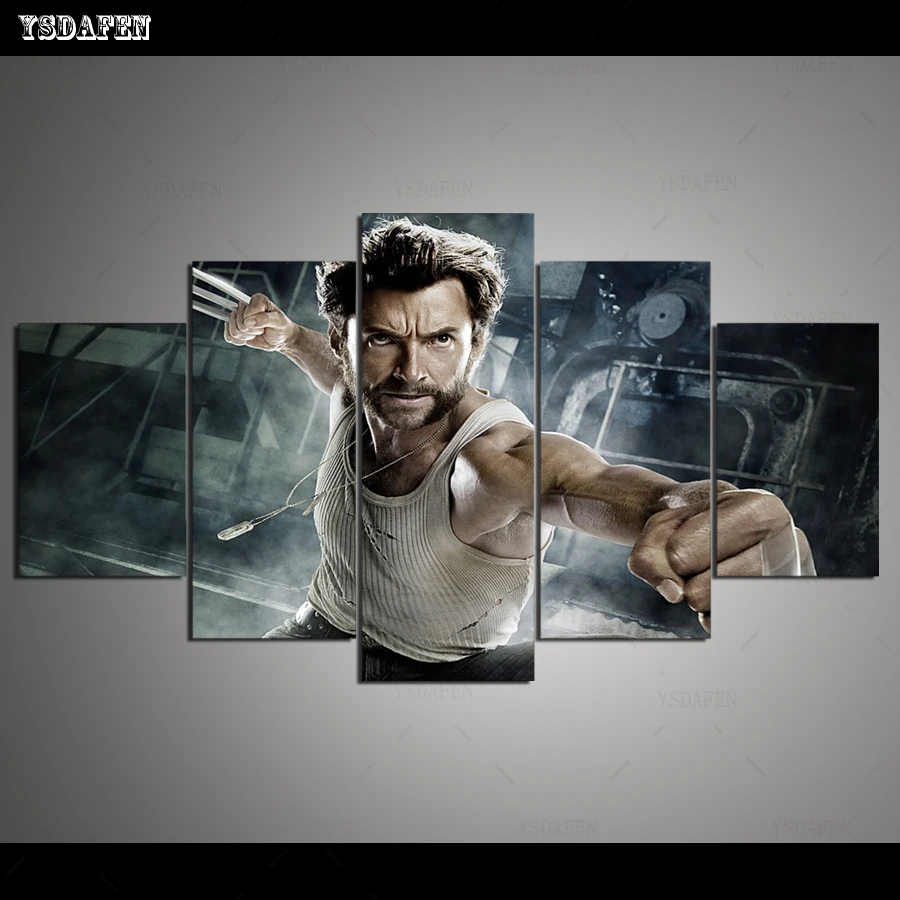 Прямая поставка HD 5 панелей холст искусство MV Hugh Jackman живопись Росомаха домашний