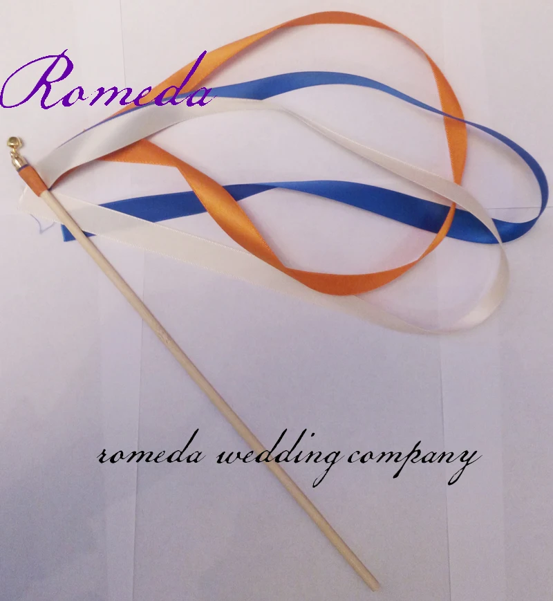 

DIY personalized wedding wands with 3 pcs ribbon (Orange +Blue+White) for wedding party