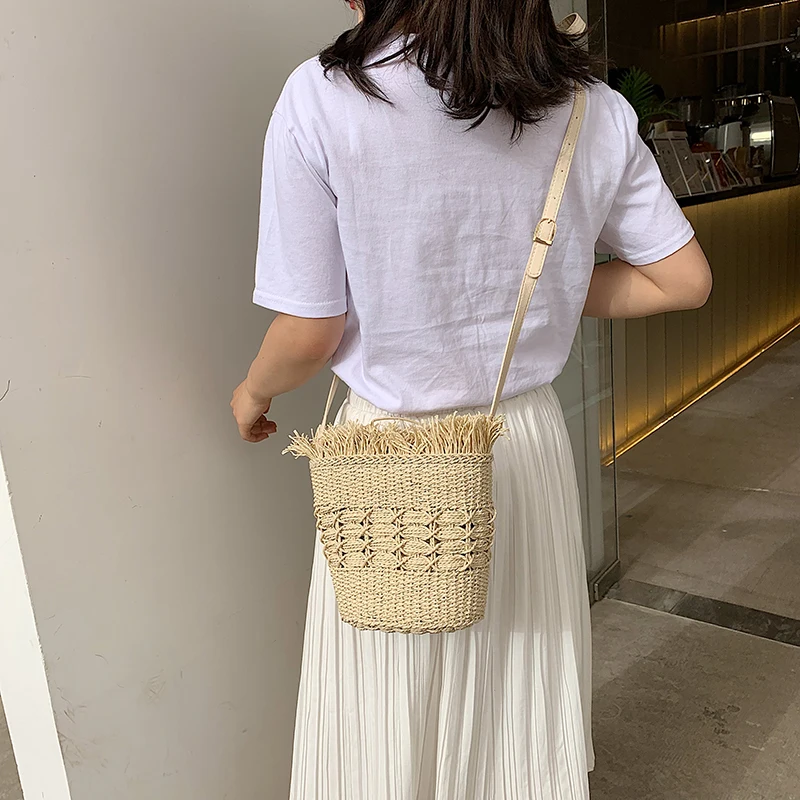 Женская плетеная Сумка на плечо Boho ретро-сумка ручной работы Соломенная пляжная