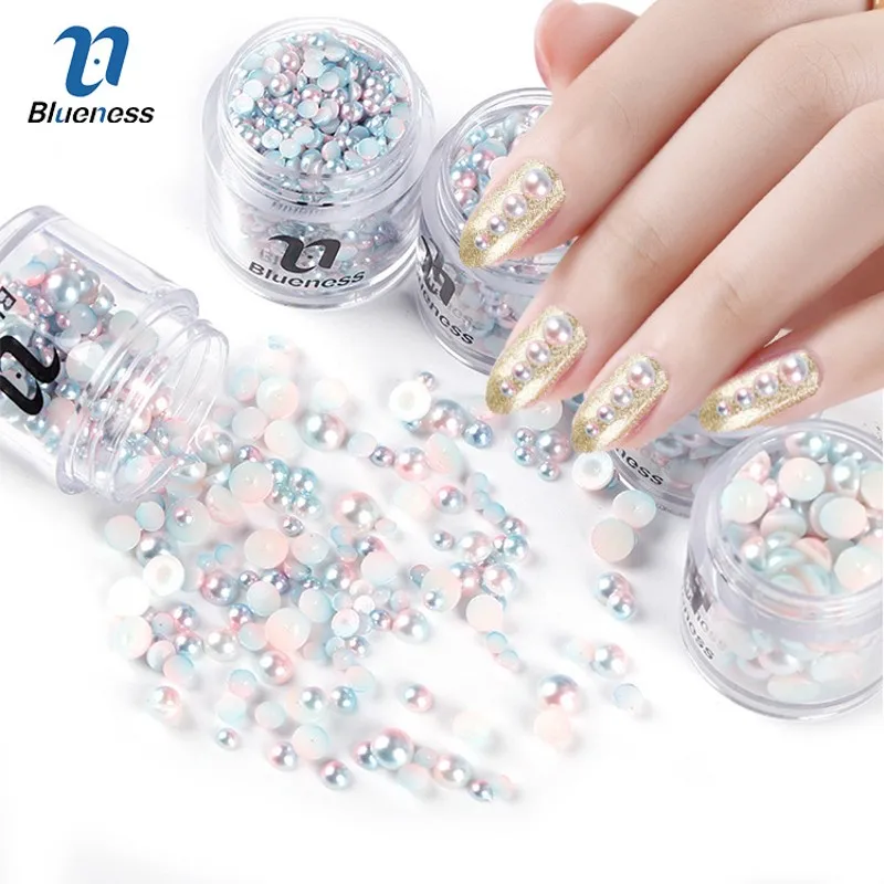 Blueness 1Box Half Round Pearl 10ml 2 Colors Mixed 4 Sizes Colorful Rhinestones For Nail Art Decorations UV Gel Accessories | Красота и