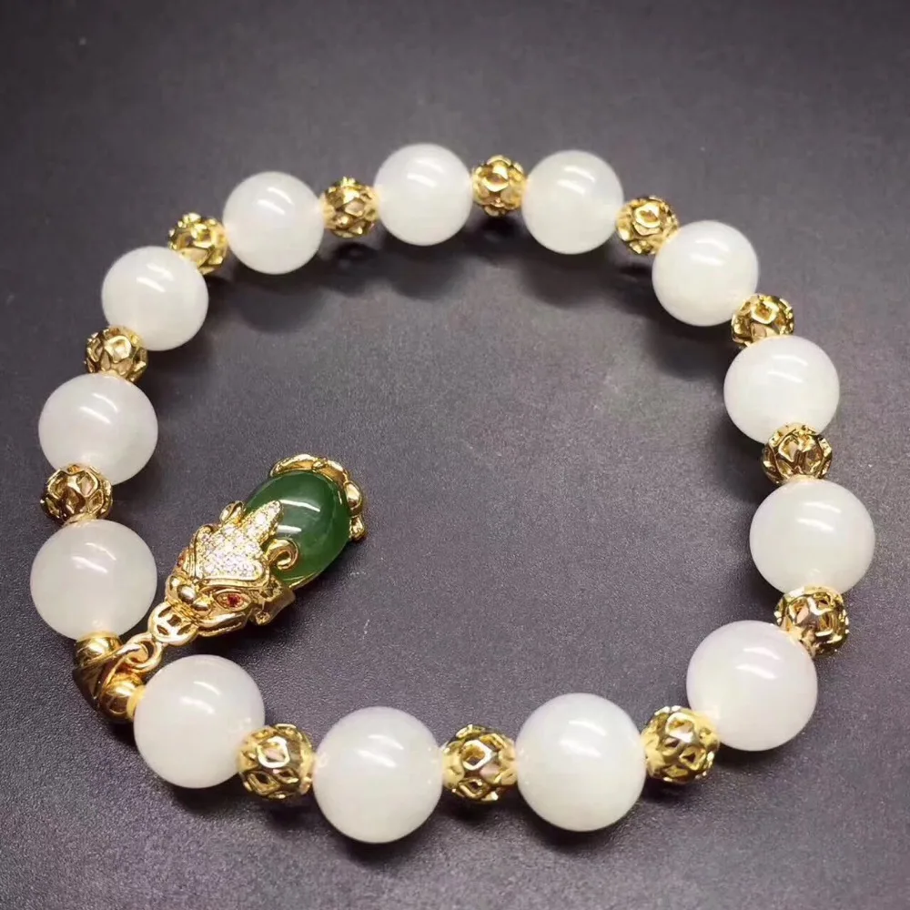 Hetian jade bracelet with brave little pendant fashionable chic 9.1 mm diameter