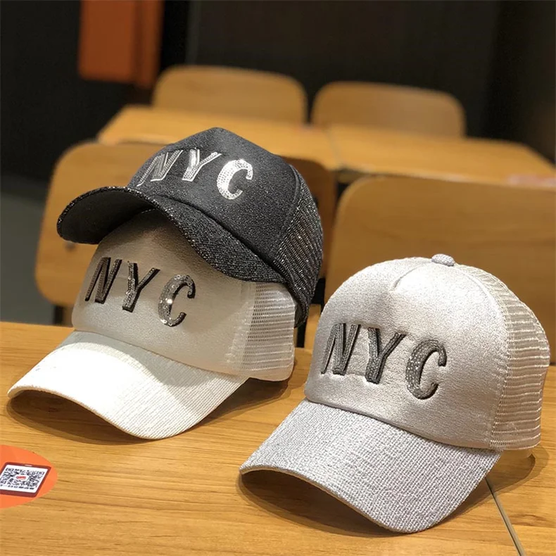 Дизайнерская блестящая NYC Кепка s для женщин и мужчин, сетчатая теннисная летняя кепка-бейсболка, модная дышащая Регулируемая Повседневная Солнцезащитная шляпа для девочек