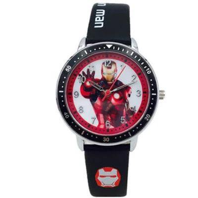 Черный Часы с героями мультфильмов Marvel, Человек-паук, детские часы для студентов, кожаные кварцевые часы с капитаном Америкой, подарок на день рождения для мальчиков, детские часы - Цвет: Черный