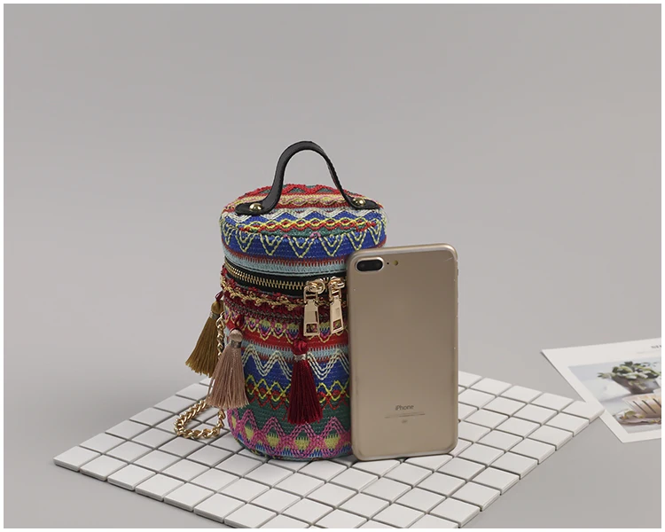 Boho плетеные этнические сумки с кисточками в форме бочонка 2020 верхними ручками