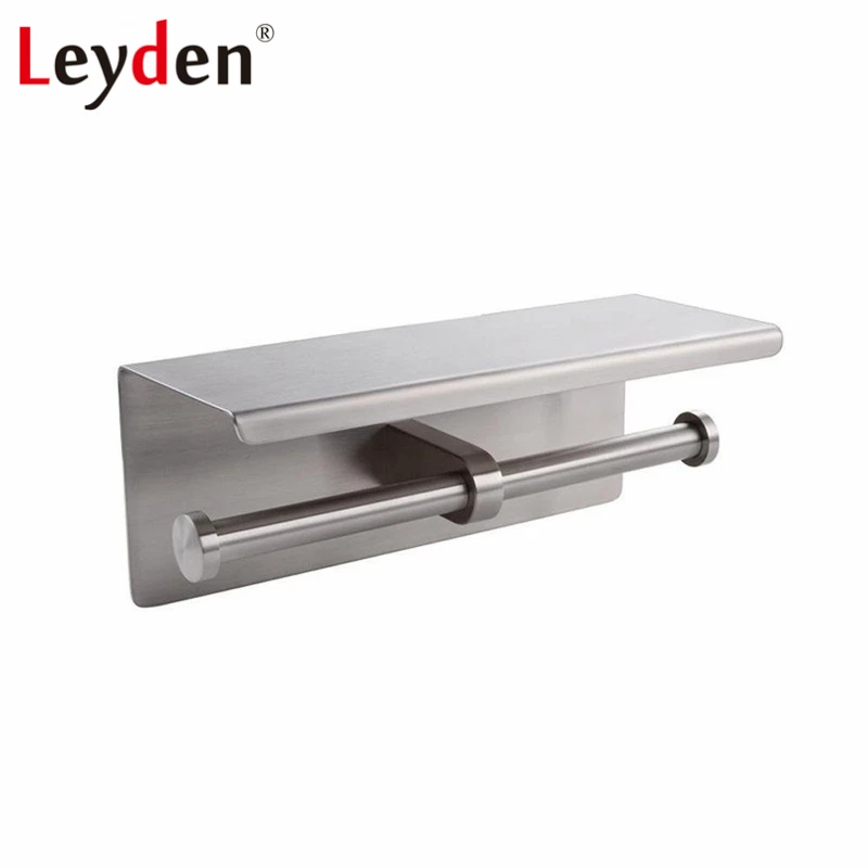 

Leyden Toilet Paper Holder Brushed Nickel Stainless Steel Wall Mounted Double with Mobile Phone Holder Shelf Bathroom Accessory