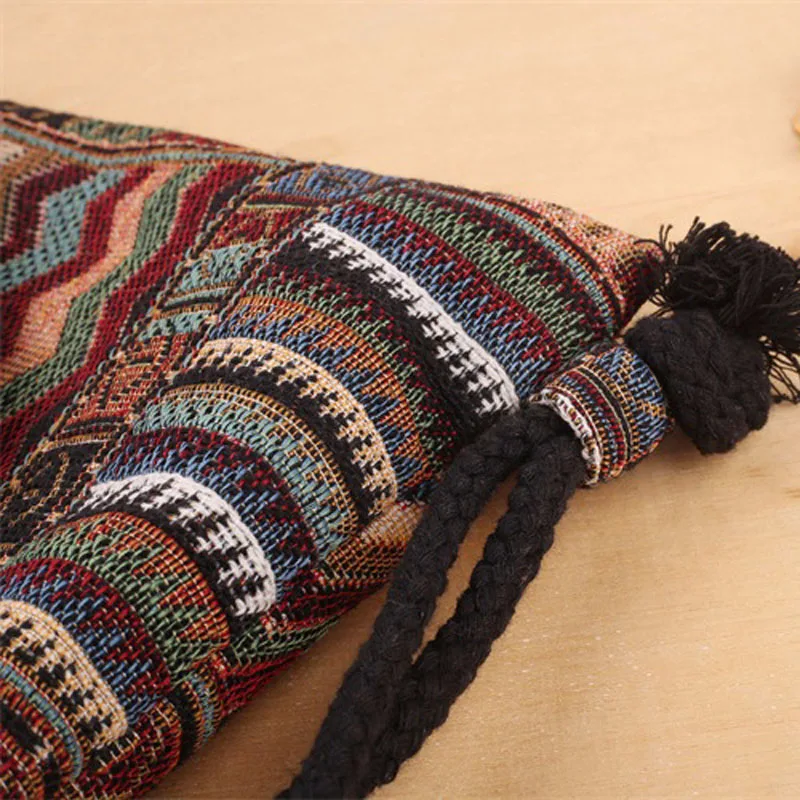 Богемные рюкзаки сумки Холщовая Сумка на шнурке женский рюкзак сумка-мешок