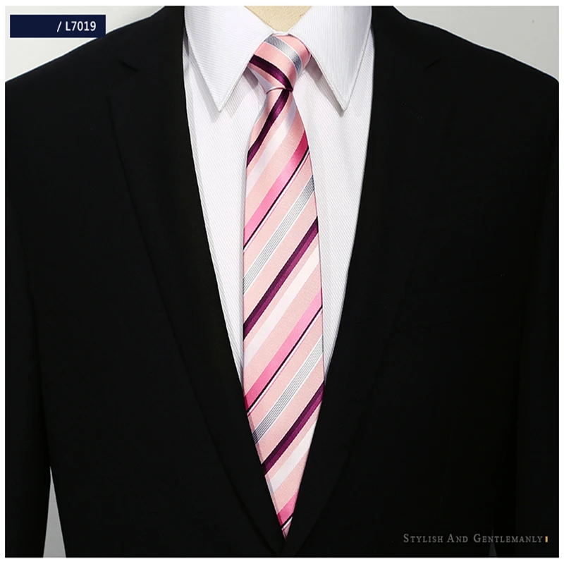 Высокое качество розовые фиолетовые галстуки в полоску для мужчин 7 см широкий