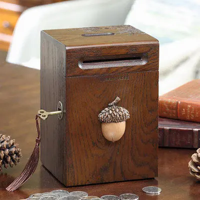 Acorn 13*19 см желудь Pinecone деревянная Копилка ретро ностальгия коробки шкатулка для денег украшения дома подарок на день рождения для детей - Цвет: Acorn