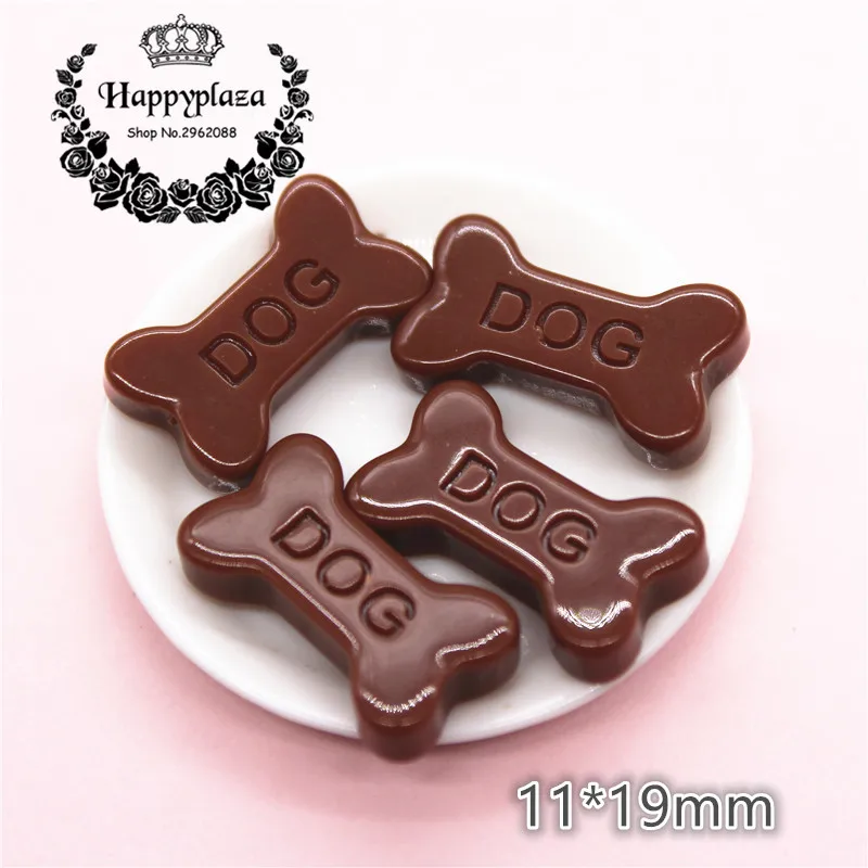 

20pcs Cute Resin Bone Shape Chocolate Simulation Miniature Food Art Flatback Cabochon DIY Craft Decoration,11*19mm