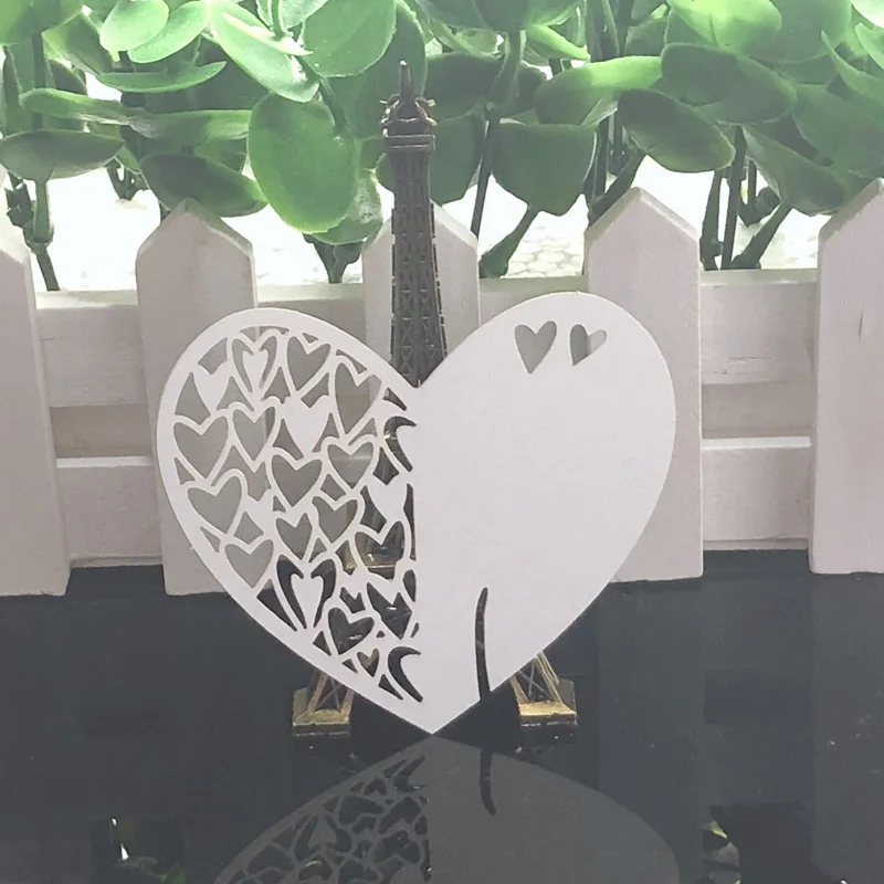 CC0013 50pcs White Butterfly Heart Laser Cut Table Mark Wine Glass Name Place Cards Baby Shower Wedding Birthday Party DIY Decorations - Цвет: CC0013