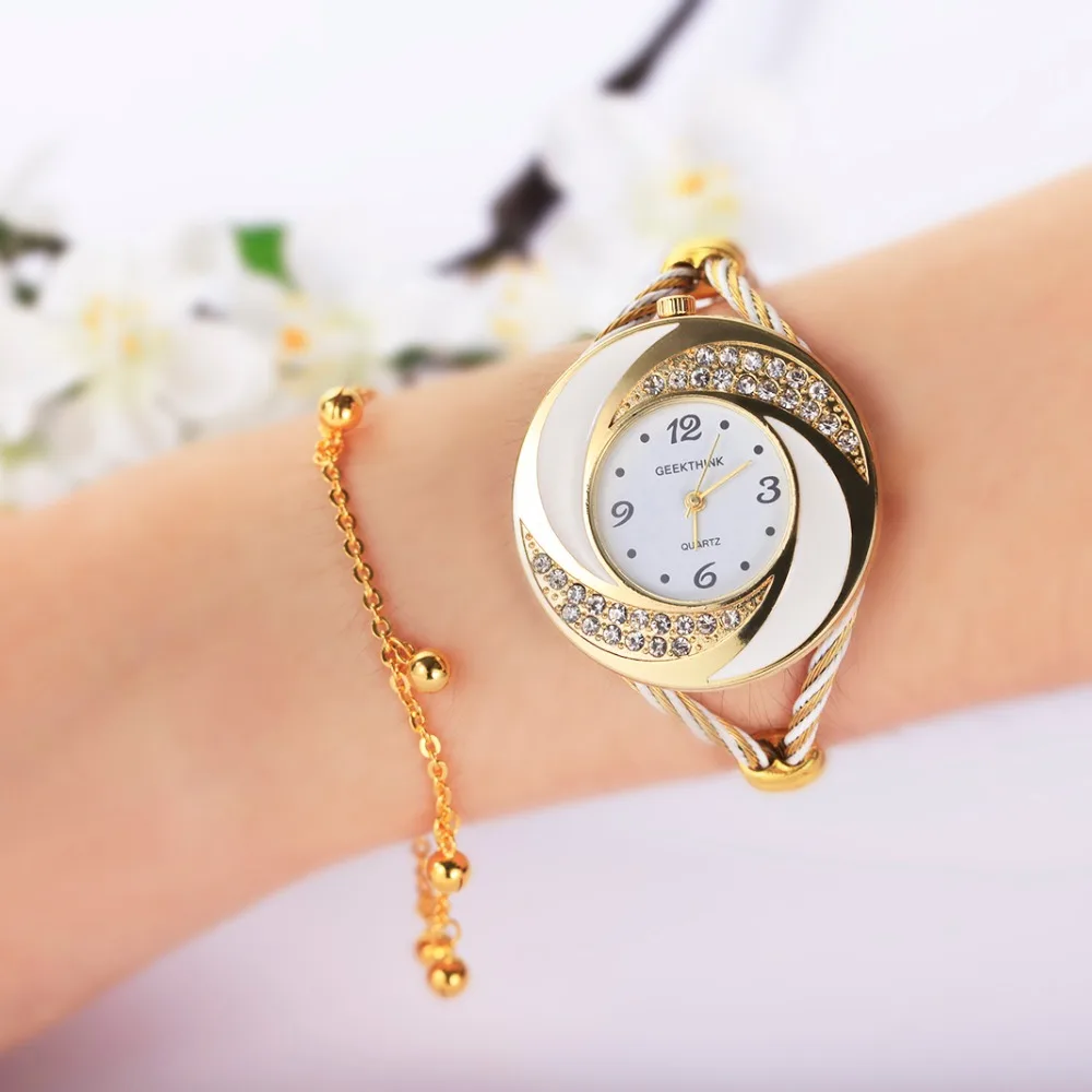 Женские кварцевые часы GEEKTHINK Стразы с металлическим плетением|watch gold|watch womenwatches