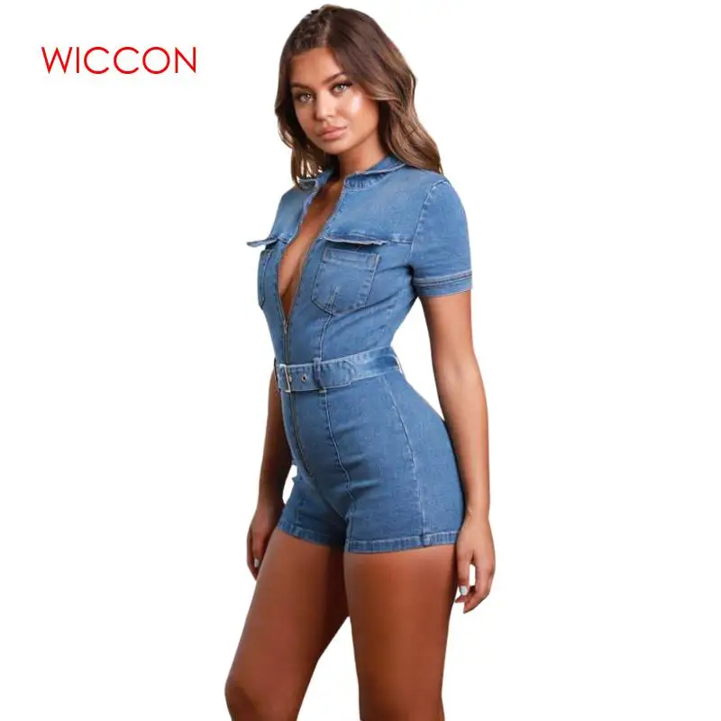 Летний комбинезон на молнии с карманами повседневный джинсовый женский модный