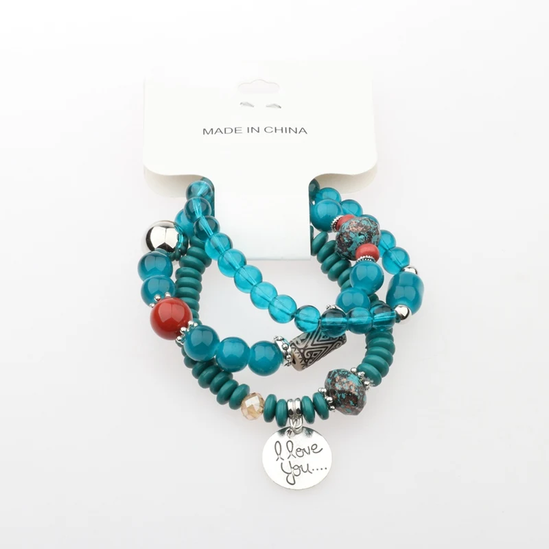 OIQUEI Fashion Jewelry 3PCS/Set Bohemian Vintage Womens Bracelets Multilayer Natural Stone Beads Charm Bracelets For Women