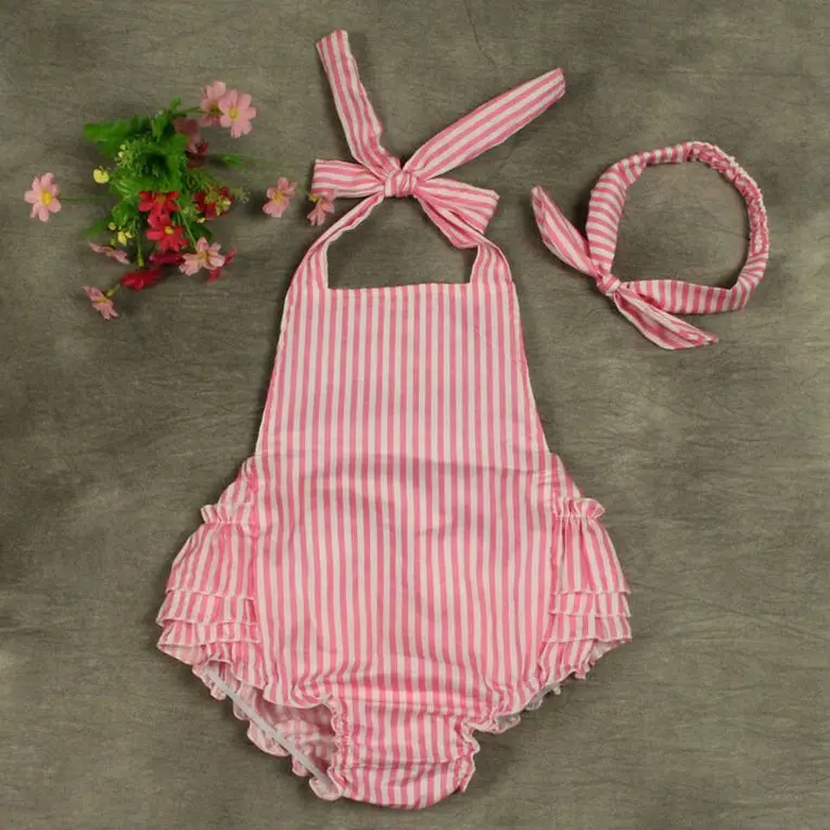 Новый Винтажный хлопковый полосатый комбинезон для маленьких девочек с узлом и