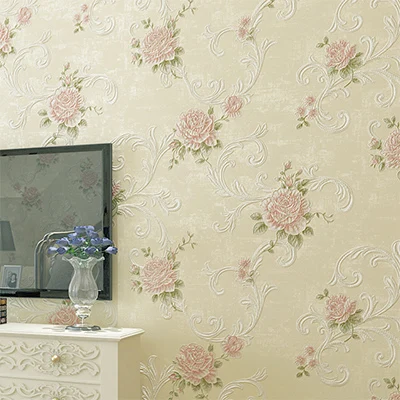 Beige Американский кантри пасторальные цветы 3D тисненые обои гостиная спальня Свадебный фон с домами стены нетканые обои рулон - Цвет: Beige