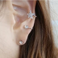 sweet starry bling star shiny clear crystal ear cuff exquisite golden silver plated clip earrings for women