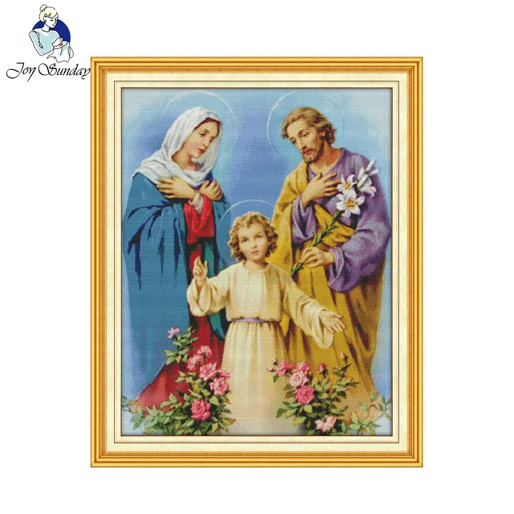 

Joy Sunday Holy family of three Printed DMC 14CT and 11CT Counted DIY Chinese Cross Stitch Kits Embroidery set Needlework
