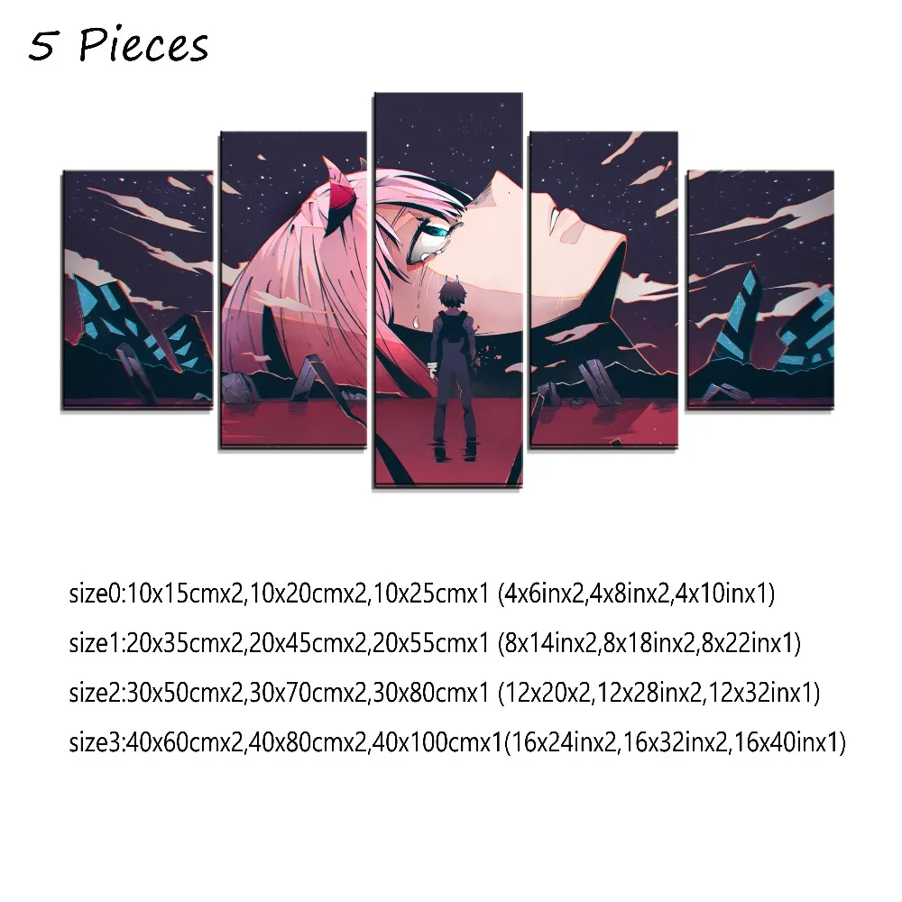 5 шт. большой плакат домашний Декор стены аниме Darling in the FranXX живопись холст печать Hiro Zero Two HD картина Современная работа