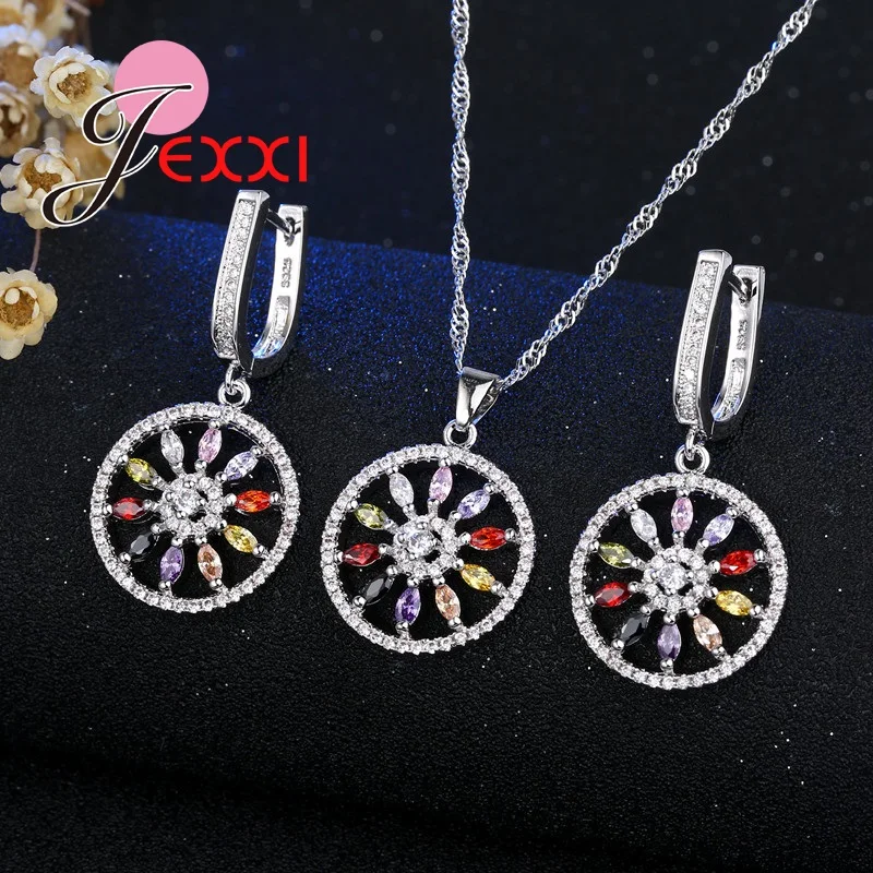 Free Shipping Elegant Woman Jewelry Set Clear Stone 925 Sterling Silver Necklace Earrings Austrian Crystal | Украшения и