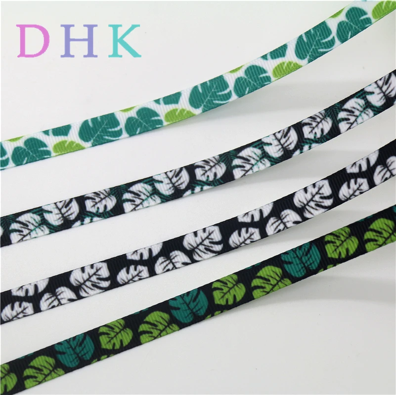 

DHK 3/8 дюйма, 50 ярдов, бесплатная доставка, печатный рисунок в виде листьев, ткань для волос, головные уборы, украшения для рукоделия, 9 мм, S1111