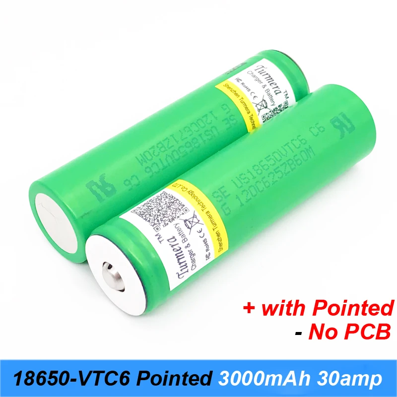 100% оригинал 3 6 V US18650 батарея VTC6 с заостренным (без PCB) для 18650 3000mAh 30A блок питания