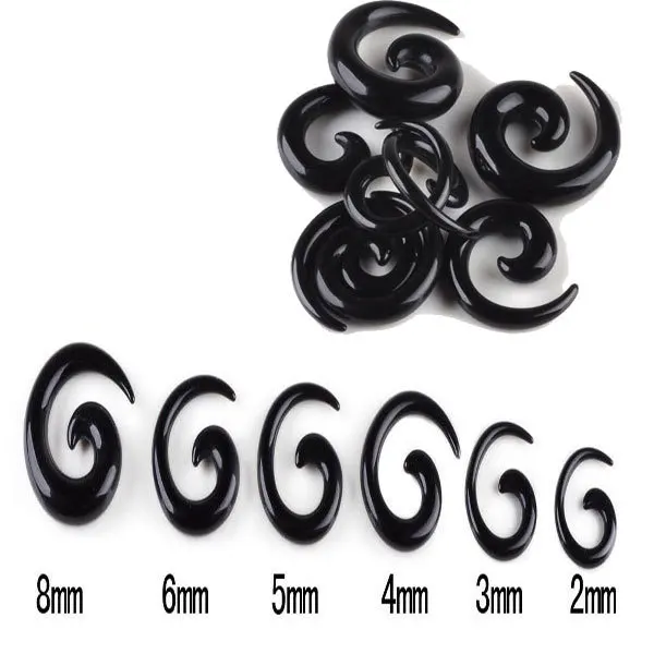 

120Pcs/lot Black Spiral Ear Tapers Piercing Body Jewelry Acrylic Fake Ear Expander Plugs Tunnel Kit