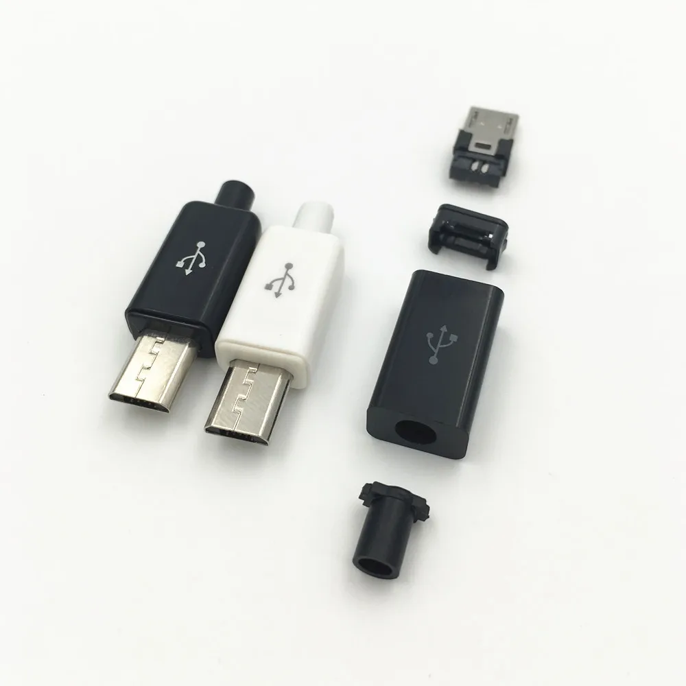 100 комплектов DIY Micro USB Type B штекер Jack 5 Pin Четыре шт в сборе разъем более длинный