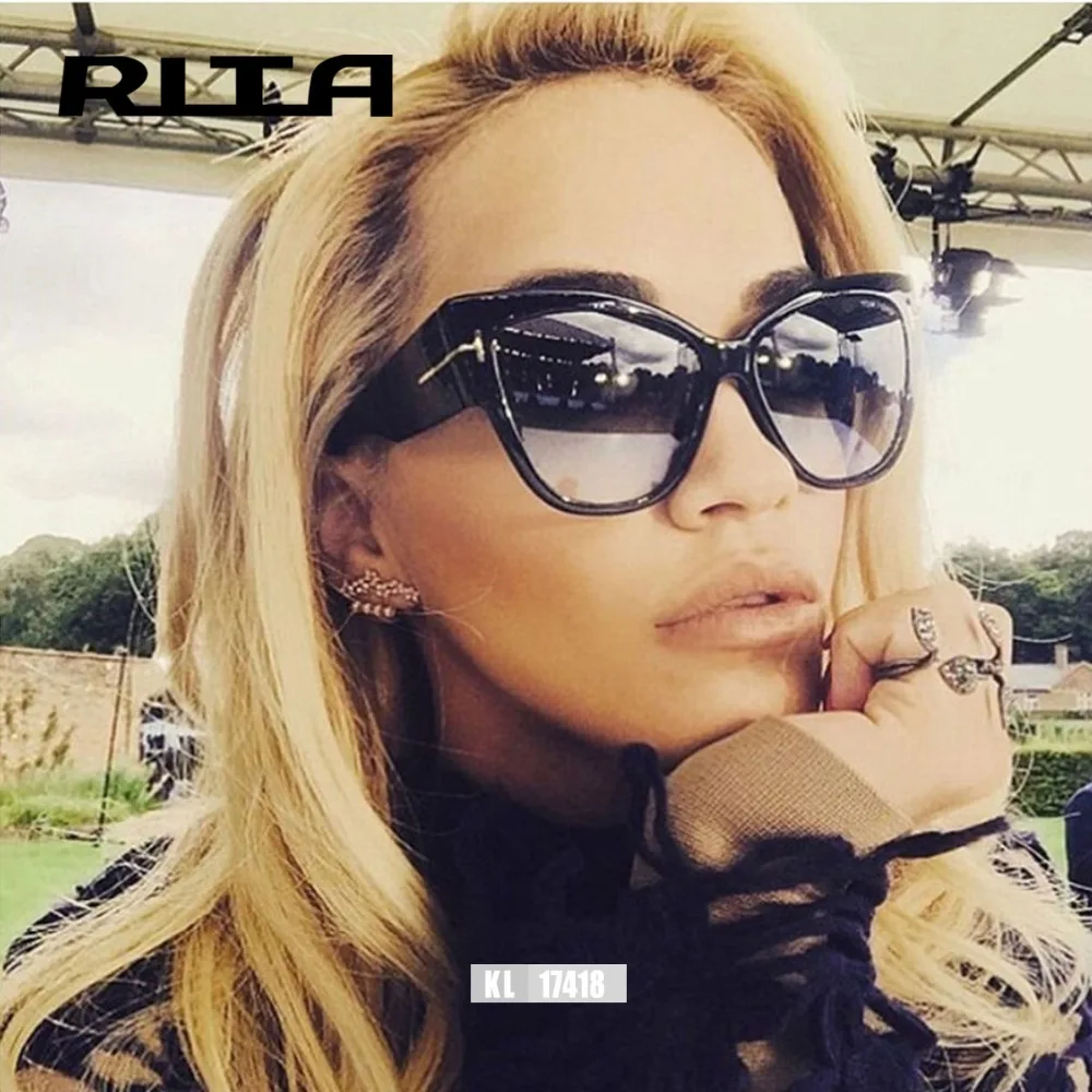 Рита Моды Старинные Негабаритных Cat Eye Солнцезащитные Очки Женщины Марка