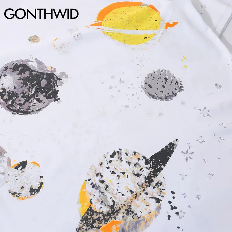 GONTHWID космические планетарные футболки с принтом 2019 мужские топы короткими