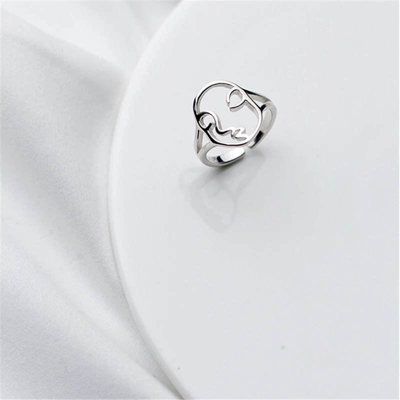 

Real Rings for Women Simple Hollow Out Face Shape Punk Ring Vintage Jewelry Dropshipping Cool Pieces
